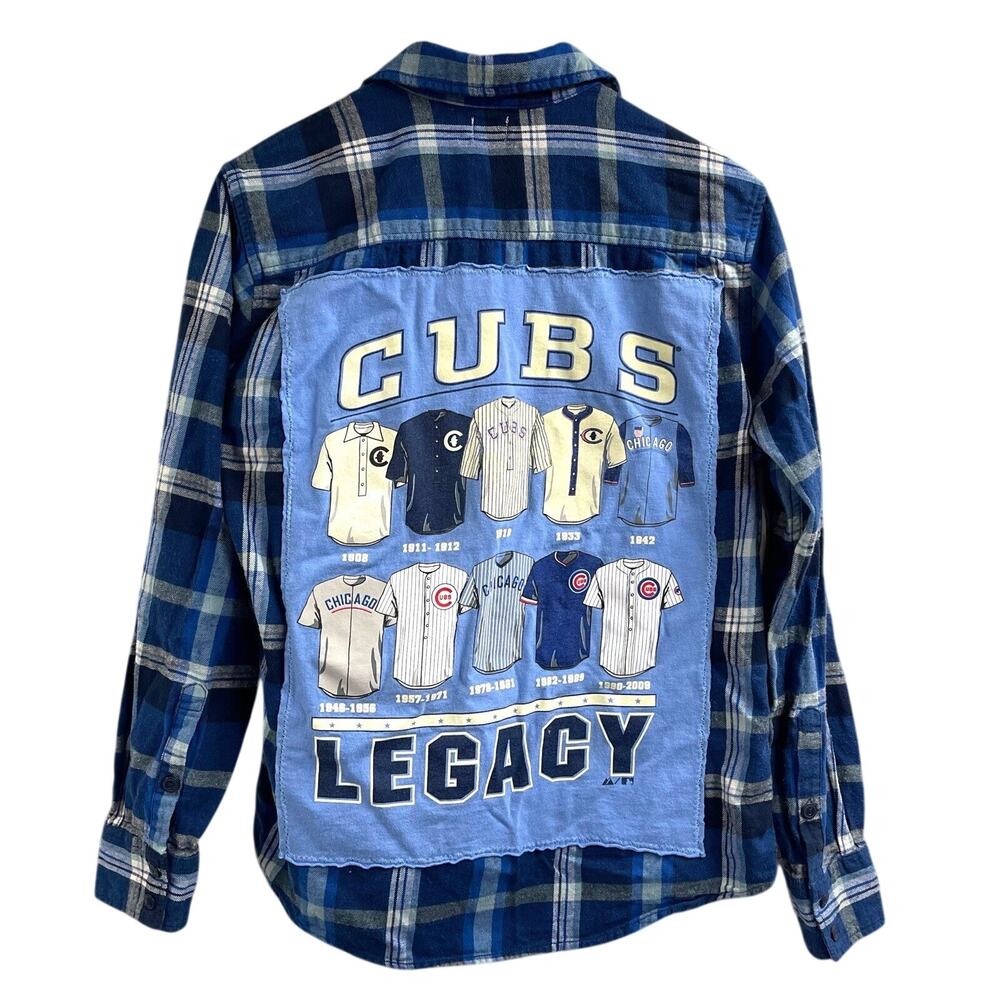 Toss Upcycled Flannel Shirt Chicago Cubs Cubbie Blue Jersey Legacy OS